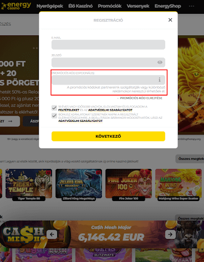 promóciós kód casino